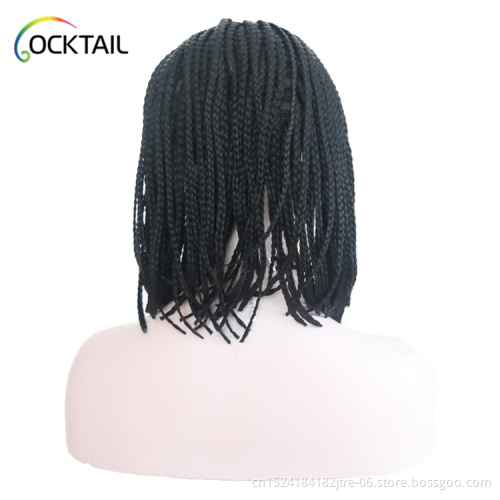 mixed color thick braided bob lace wig with baby hair, braid & bead wig, crochet braid synthetic hair wig